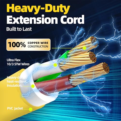 25FT 30A 125V L5-30P to 3X 5-15R Generator Extension Cord for Power Equipment - Thumbnail 5