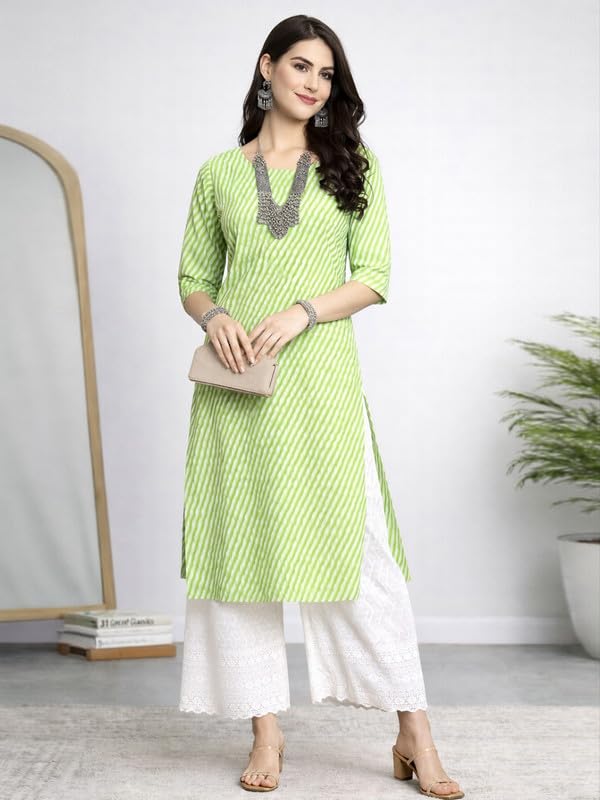 Image of Pinkmint Women's Crepe Kurti | Ethnic Printed Design | Straight Fit | Round Neck | 3 /4 Sleeve