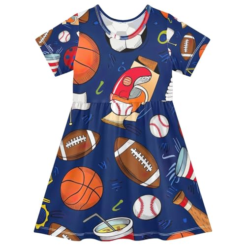 Sports Items Balls Deep Blue Graphic Print Casual T Shirt for Active Kids Boys and Girls, 2T