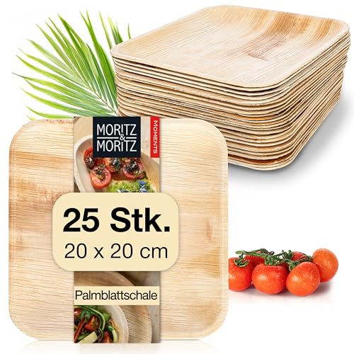 Moritz & Moritz Palmblatt Teller eckig 20 x 20 cm - 25 Nachhaltige Einwegteller - Alternative zu Bambusteller und Bambusgeschirr Moritz & Moritz Palmblatt Teller eckig 20 x 20 cm - 25 Nachhaltige Einwegteller - Alternative zu Bambusteller und Bambusgeschirr