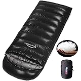 Fengzel Outdoor 子供用寝袋 封筒型 170*65cm 400-1500g 93%高級ダウン詰め 圧縮ケース付き お子様 アウトドア 室内兼用 快眠シュラフ (400Tブラック, 厳寒用（1500gダウン詰め）)