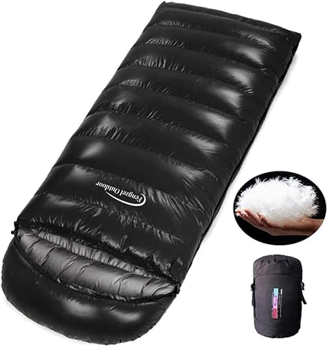 Fengzel Outdoor 子供用寝袋 封筒型 170*65cm 800/1500g 93%高級ダウン詰め 圧縮ケース付き お子様 アウトドア 室内兼用 快眠シュラフ (400Tブラック, 秋冬用(400gダウン詰め))