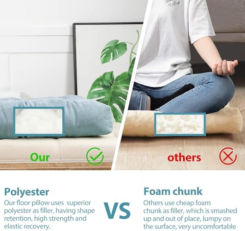 Image of Floor Pillow, Square Meditation Pillow for Seating on Floor Solid Thick Tufted Seat Cushion Meditation Cushion for Yoga Living Room Sofa Balcony Outdoor