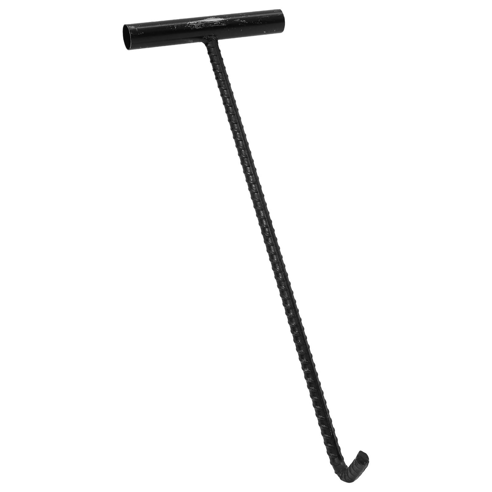 SOLUSTRE Manhole Cover Hook Steel Drain Grate Lifter T Handle Manhole Cover Lifting Hooks Storm Drain Cover Pull Hook for Lifting Moving Pulling Black 44cm