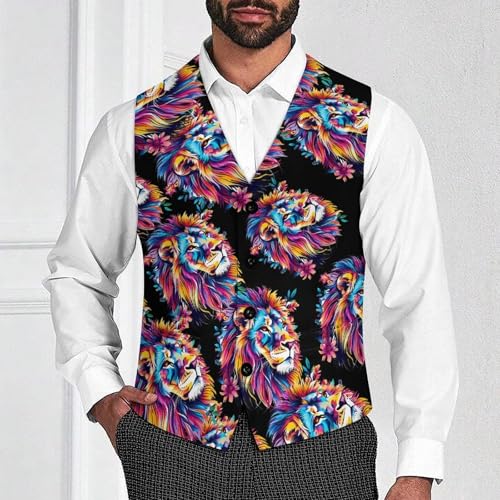 Lion Colorful Lions Men's Suit Vests Business Formal Dress V-Neck Waistcoat Tops with 2 Pockets2