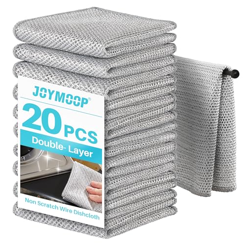 Image of JOYMOOP 20 PCS Non Scratch Wire Dishcloth-11.8 inch x 11.8 inch, Double Layers Multipurpose Wire Dishwashing Rags, Wet & Dry Cleaning Rags for Dishes, Cookware, Sinks, Stoves & Fireplaces