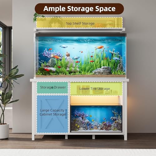 Image of 4ever2buy 55-75 Gallon Fish Tank Stand with Power Outlet, 55 Gallon Heavy Duty Aquarium Stand with Cabinet Storage for Fish Tank, Turtle Tank, Reptile Terrarium, 980LBS Capacity, White