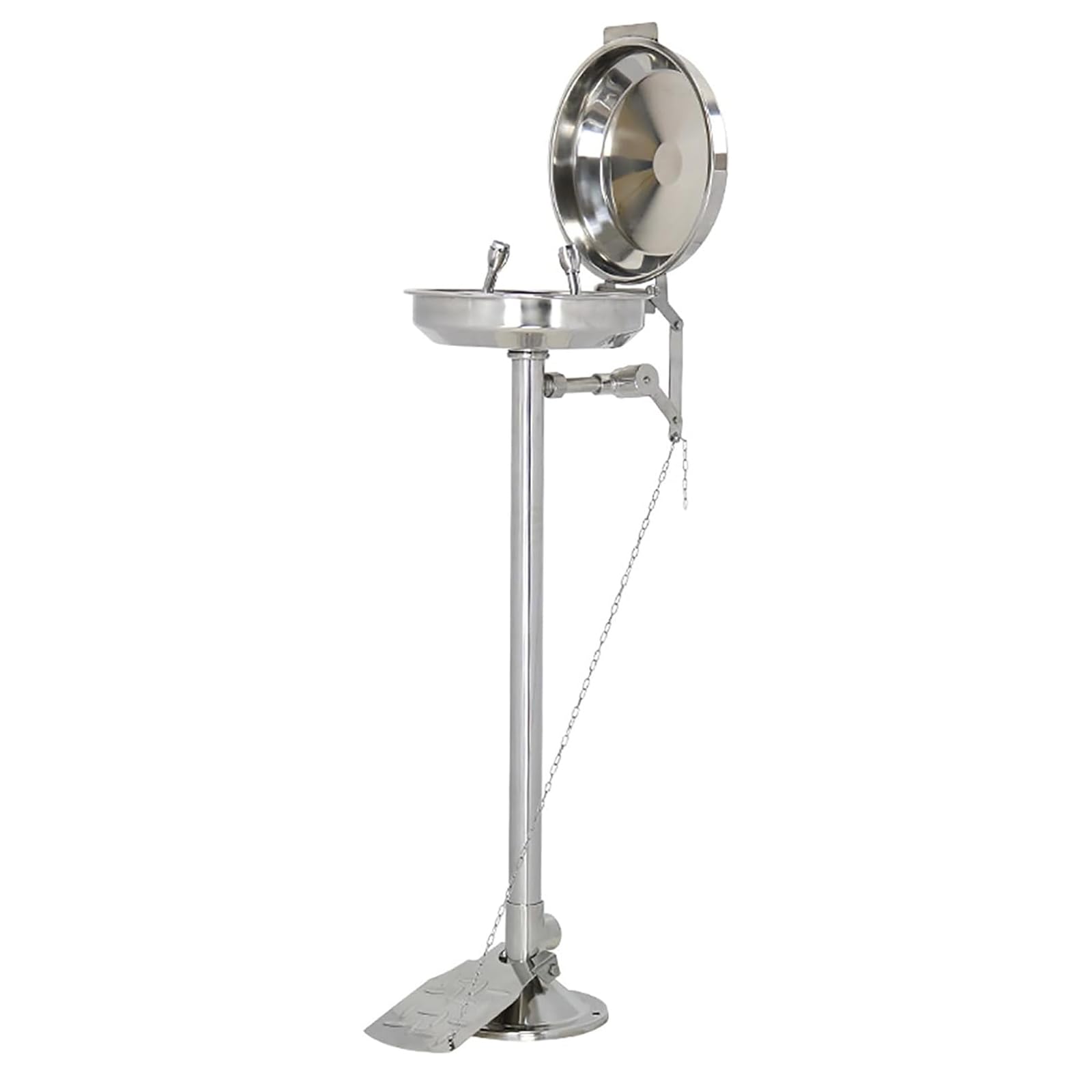 Pionowa płuczka do oczu z klapką ze stali nierdzewnej, z pedałem, kombinowana stacja do płukania oczu, przepływ 0,2~0,4 MPa, ≥11,4 l/min, łatwa w użyciu w fabryce/laboratorium