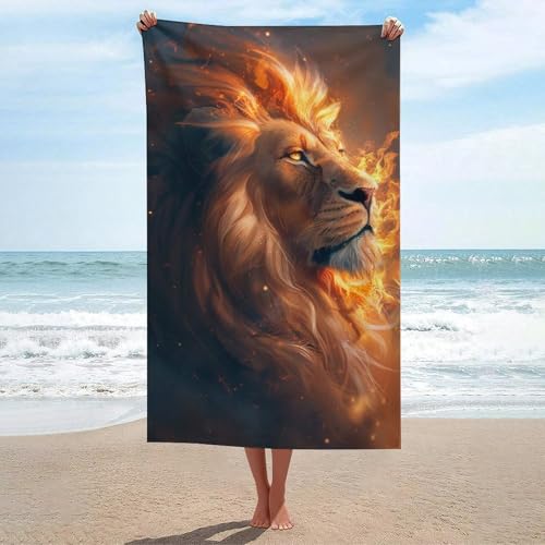 Serviette de plage facile à ranger lion pour sac encombré