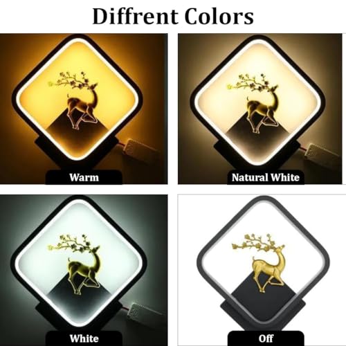 Image of fizzytech Golden Deer Head LED Wall Light, Round Decorative Wall Lamp with 3 Colour Changing Modes for Living Room, Bedroom, Hallway & Home Decor