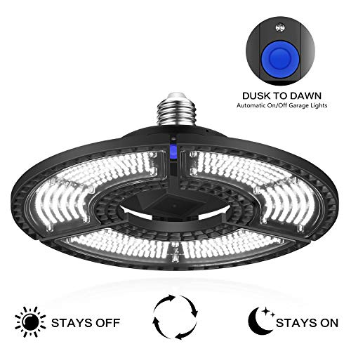 DuuToo LED Garage Lights Dusk to Dawn - 60W 7200LM Super Bright LED Garage Ceiling Light Deformable - IP65 Waterproof LED Yard Lighting Shop Light - 6000K Daylight E26 for Garage Basement Workshop