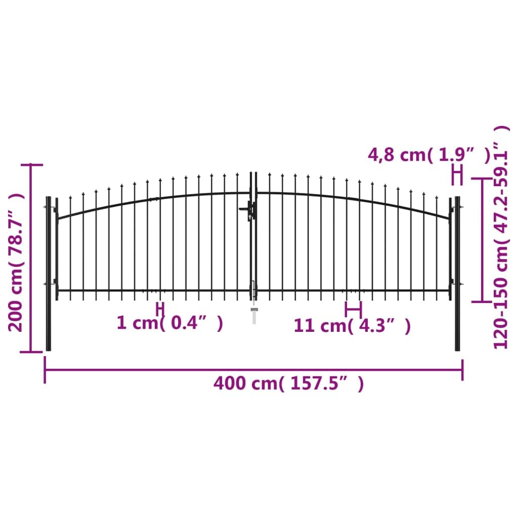 vidaXL Puerta Doble para Valla Woerden con Puntas de Lanza Barrera Cancela de Cerca Jardín Patio Granja Entrada Estable y Duradera 400x199,5 cm