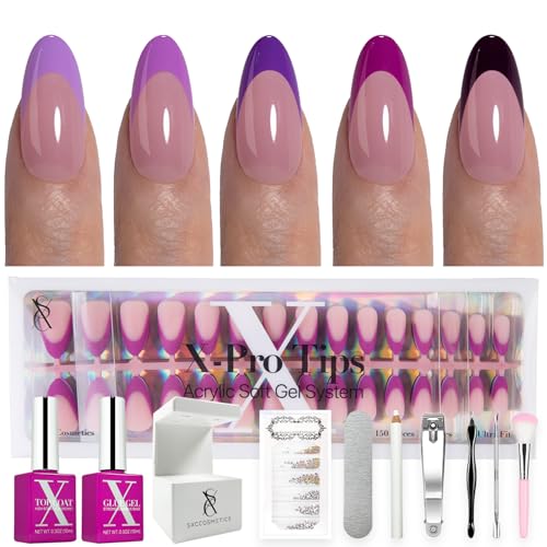 SXC Cosmetics French Tip Press On Nails – Purple Series,