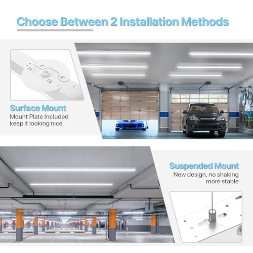 HYPERLITE 8FT LED Linear Strip Light Fixture: 80/64/50W LED Shop Lights 3500K/4000K/5000K CCT Selectable 1-10V Dimmable UL Listed 130lm/w Commercial LED Shop Lights for Garage Warehouse 4pack