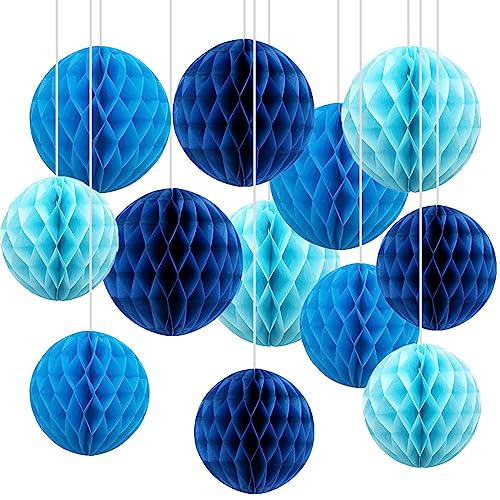 CC wonderland zone Lot de 12 Boules en Papier nid d'abeille Bleu,Honeycomb Balls,Papier Pompom pour Décoration de Fête