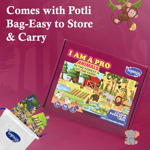 Image of I Am A Pro | Animals in The Forest & at The Farm 96-Piece Floor Puzzles | Jigsaw Puzzle for Kids 3+ Years with Fun Charades Game | Educational Puzzle Combo | Animals Jigsaw Puzzle for Kids
