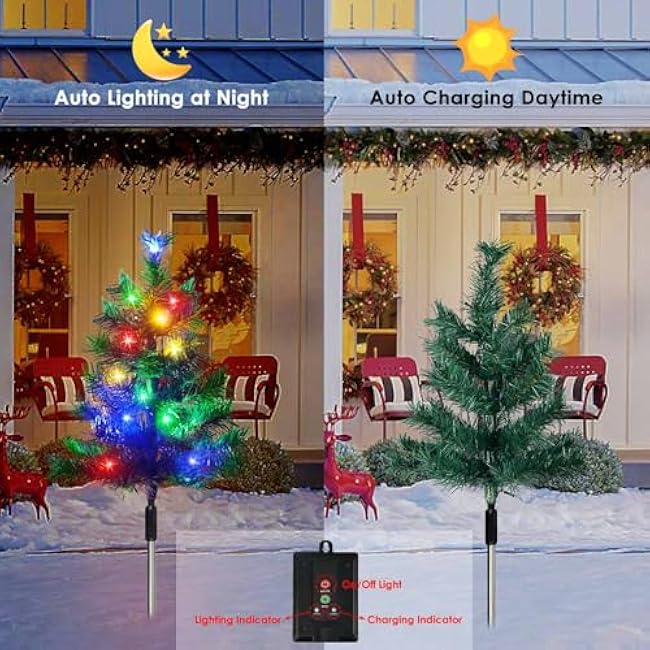 8-Pack Solar Christmas Tree Garden Stake Lights, Solar Powered Yard Landscape Path Lights Prelit Small Xmas Tree Lights Outdoor Waterproof for Christmas Decorations Pathway Garden Yard Holiday Party