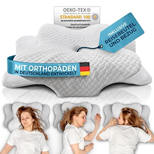 Glückstoff® Orthopaedic Pillow - Memory Foam Neck Support Pillow - Ergonomic Head Pillow Against Snoring & Back Pain - White - 40 x 60 cm