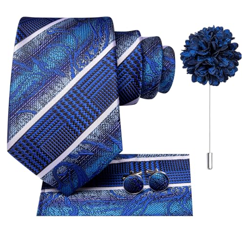 Image of Hi-Tie Men's Tie Lapel Pin Set Pocket Square Cufflinks Formal Woven Silk Tie Sets Wedding Party