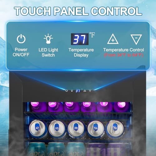 Image of 128 Cans Beverage Refrigerator Cooler, 3.2 Cu.Ft Mini Drink Fridge Glass Door for Drink Beer Soda Wine, Small Beer Fridge with 4 Removable Shelves for Kitchen Bedroom, Office Bar Gaming Room, Black