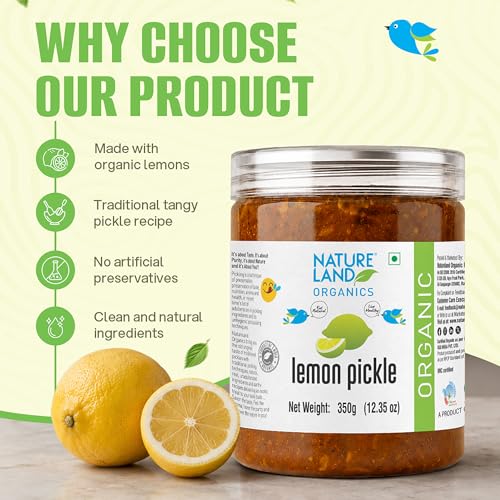 Image of Natureland Organics Lemon Pickle 350 Gm - Organic Healthy Pickles