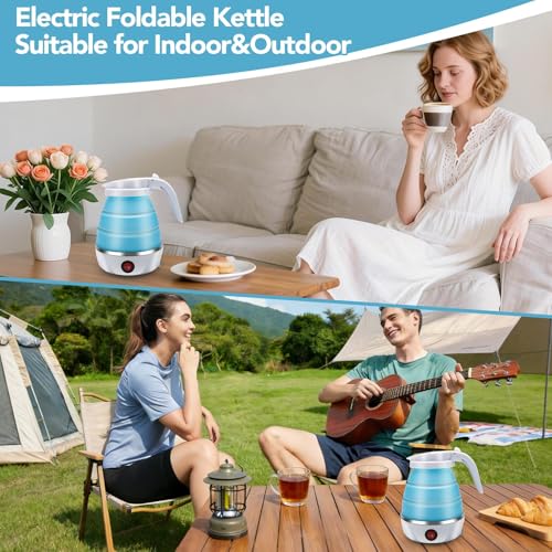 Image of COLBEX Travel Kettle Electric Small Foldable Portable Kettle,Silicone Collapsible Heating Water Boiler Tea Pot for Camping,Easy for Storage with Separable Power Cord (Assorted Color)