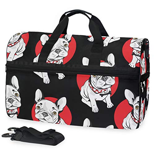Oarencol Sac de voyage avec compartiment à chaussures Motif bouledogue français Noir/rouge Cover