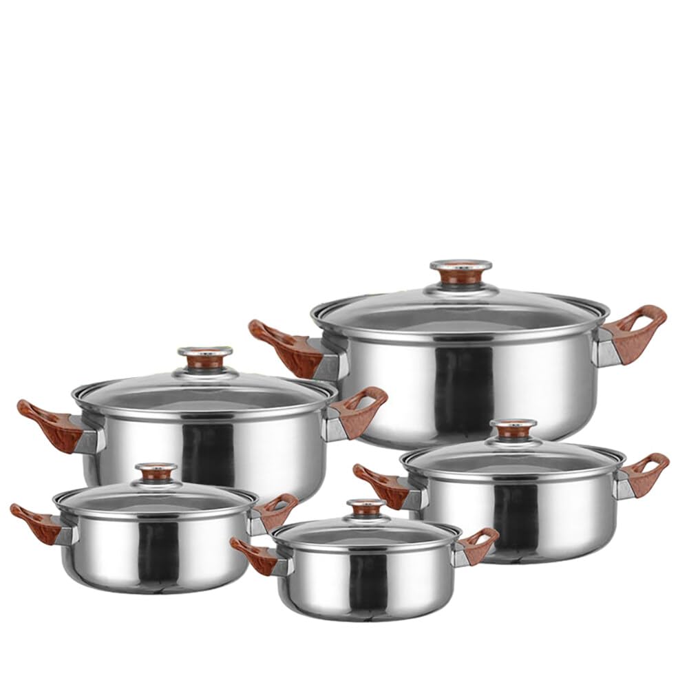 Stainless Steel Nonstick Cookware 10Pcs/Set, Pots and Pans Set Non Stick Fast Heating with Tempered Glass Lids Dishwasher/Oven Safe, Compatible w/Induction/Electric/Gas Cooktops