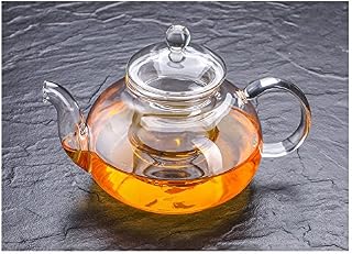 Glass Teapot with Infuser, Teapot with Strainer for Loose Tea, Tea Kettle Safe On Stovetop, Heat Resistant Borosilicate Glass Teapot with Removable Infuser (600ml/21oz)