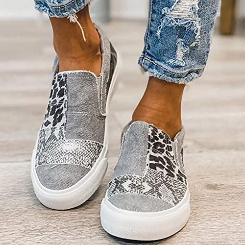 Hbeylia Platform Fashion Sneakers For Women Leopard Design Casual Low Top Canvas Shoes Trendy Chunky Bottom Heels Slip On Flats Loafers Driving Walking Shoes For Ladies2