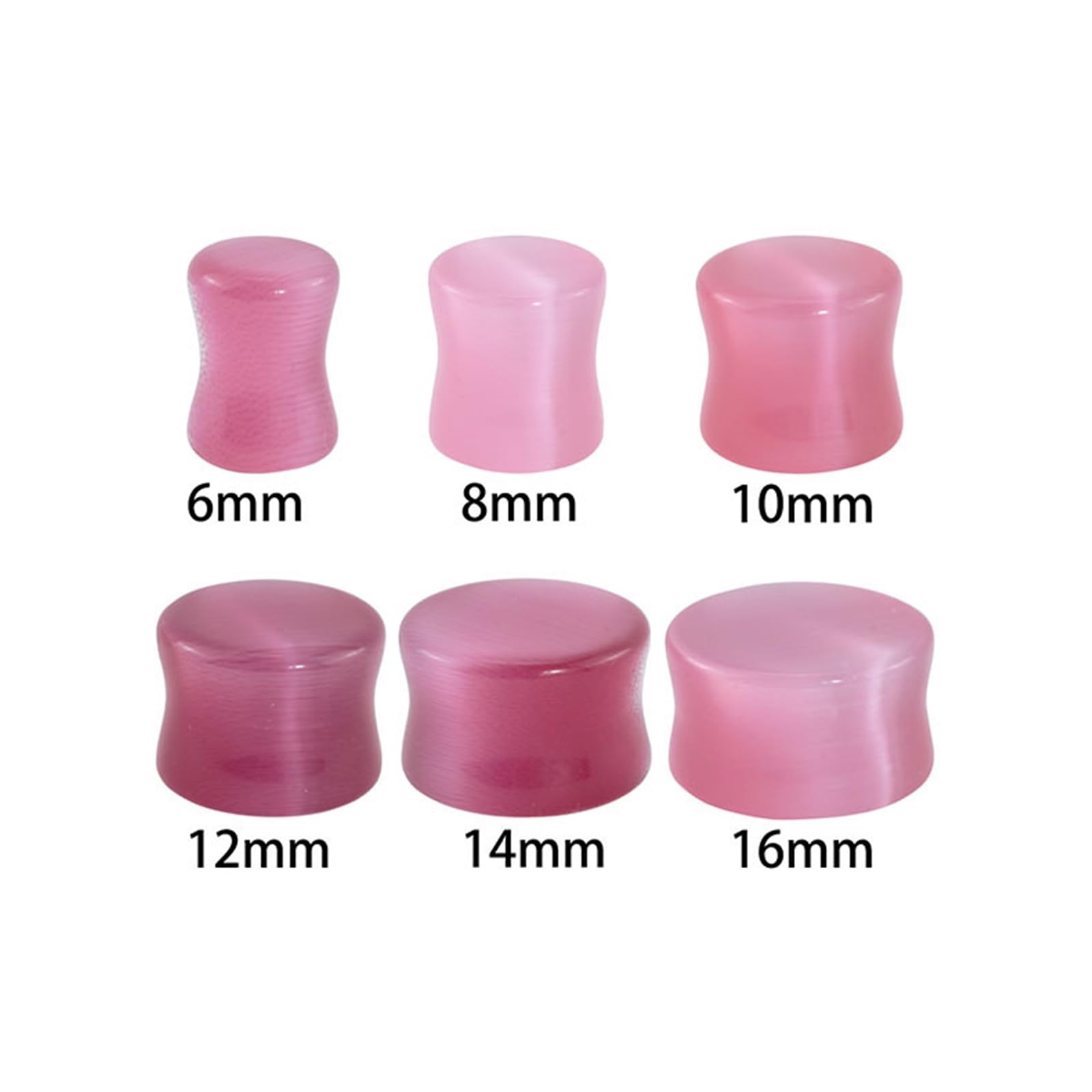 Ohrstöpsel, 2 g, 0 g, 00 g, 1/2 Zoll, 9/16 Zoll, 5/8 Zoll, Tunnel-Plug-Ohrringe, 12 Stück, rosa Katzenaugenstein, doppelt ausgestelltes Ohrmessgerät, Dehnungsset