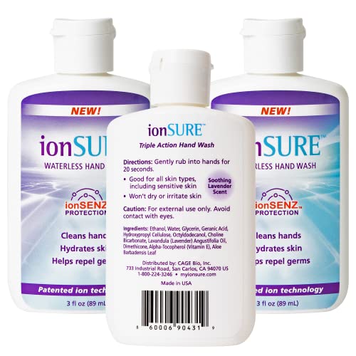 Ionsure Waterless Moisturizing Hand Wash - Instant Triple-Action Waterless No-Rinse Hand Cleaner With Ionsenz, Aloe, And Vitamin E Moisturizer, 3Oz (Pack Of 3) #TOP1