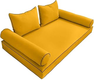 MH GLOBAL Crib Size 5PC Contrast Pipe Outdoor Daybed Mattress Cushion Bolster Pillow Complete Set Style4 AD108