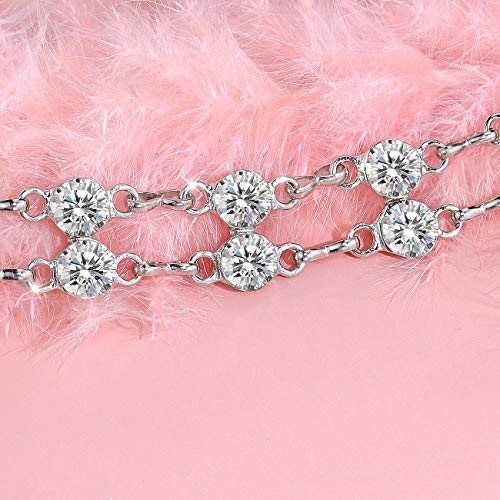 Glamorstar Chain Belts For Women Girls Double Row Crystal Metal Waist Link Belt Silver 105Cm/41.3In #TOP2