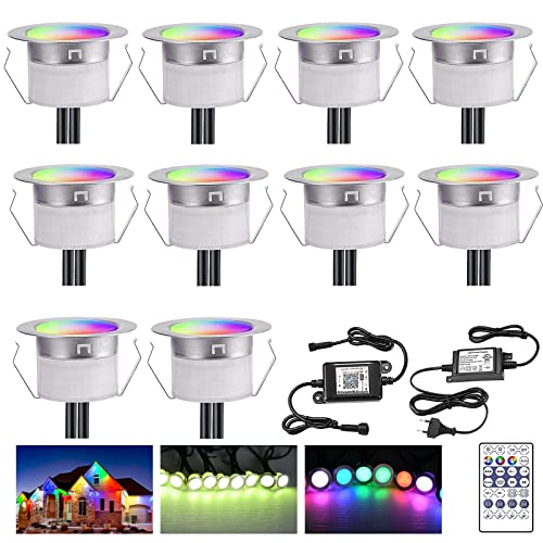 WIFI luci a LED RGB da incasso per esterni,Impermeabile IP67 Faretto da incasso a LED Tempismo Ø31MM 12V Compatibili con Alexa/Google Home per Terrazza/Patio/Decorazione(10 Pezzi)