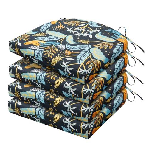 HARBOREST Outdoor Chair Cushions Set of 4, Water Resistant Patio Chair Cushions with Ties, Outdoor Seat Cushions for Patio Furniture, 17