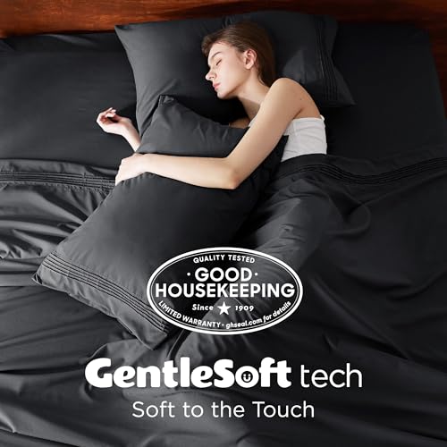 Image of Bedsure Deep Pocket Full Size Bed Sheets Set - Fits Mattresses Up to 21 Inches Thick - 4 Piece GentleSoft Bed Sheets, Moisture Wicking, Soft & Cooling Bedsheet & Pillowcases, Easy & Secure Fit, Black