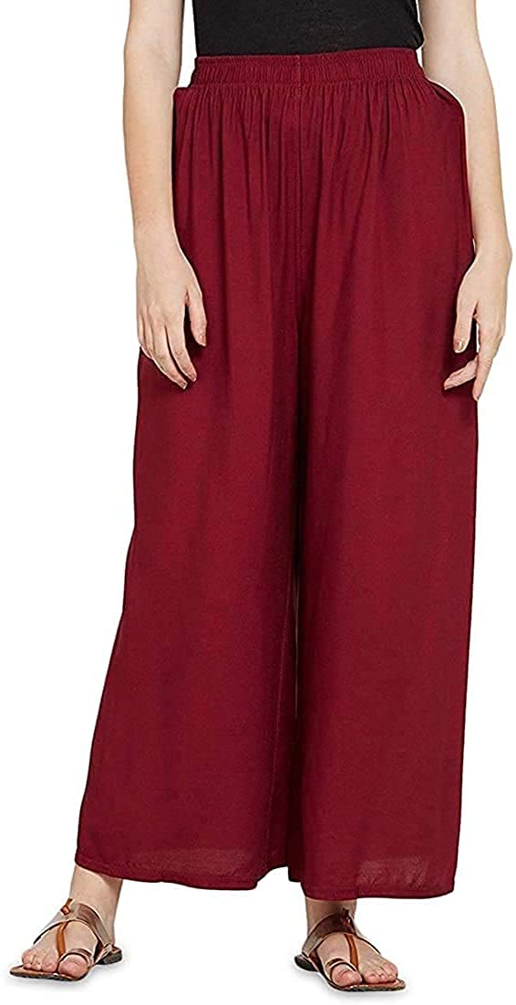 Women's Loose Fit Rayon Palazzo (WOMEN PALAZZO_Maroon_XL)-picture-36