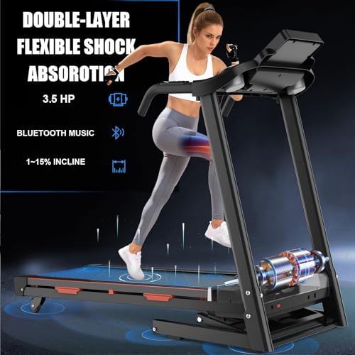 Image of 15% Auto Incline Treadmills 400LBS Capacity, 3.5 HP Heavy Duty Treadmill for Home, Walking Folding Treadmill, Running FoldableTreadmill Wide Belt, 0.5-8.5MPH, Bluetooth, APP