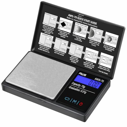 American Weigh Scales 70g x 0.01g Digital Pocket Weight Scale | Precision Digital Scale LCD Display Grams Ounces, Jewelry Scale, Small Pocket Food Scale, Electronic Lab Scale, Medicine Scale