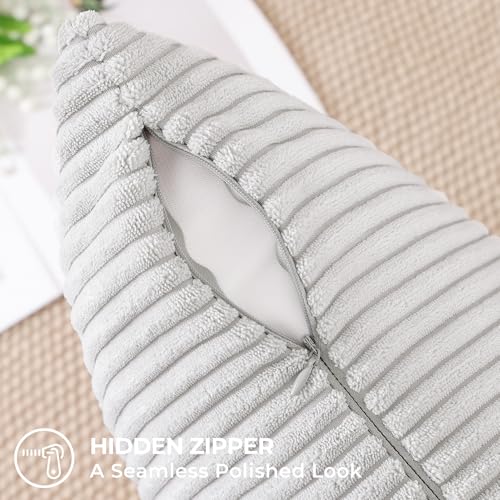 Mecatny Corduroy Decorative Throw Pillow Covers 20x20 Set of 2 for Sofa Living Room, Soft Neutral Boho Couch Pillow Covers for Home Decor, Grey
