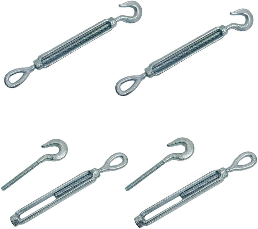 5/8 x 6 Turnbuckle Hook Eye Pulley Galvanized Drop Forge 2250 Lb Capacity 4Pcs
