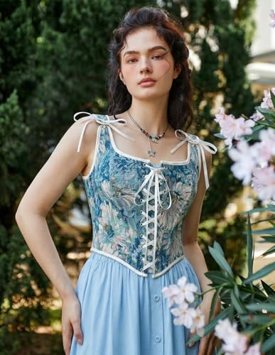 Image of Scarlet Darkness Corset Tops for Women Renaissance Lace Up Floral Bustier | Fishboned, Vintage Floral, Overbust Bodice, for Ren Faire, Medieval, Halloween Costume
