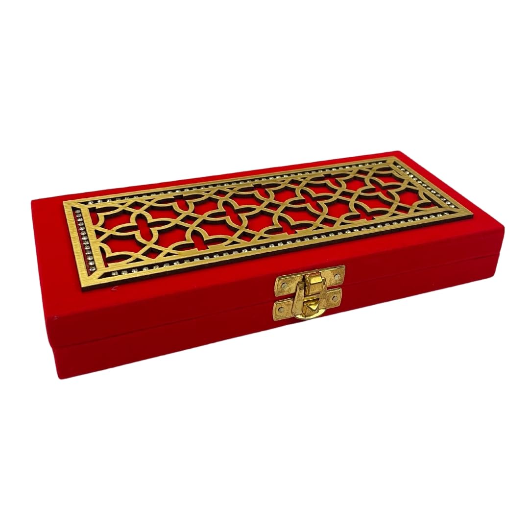 Vanya Creations Decorative Shagun Cash Gift Box for Money Gaddi, Jewellery, Gifting Sagan Wedding Occasion, Red Color, Set of 1, Acrylic Design Rectangle Shape (Design as per Availability)