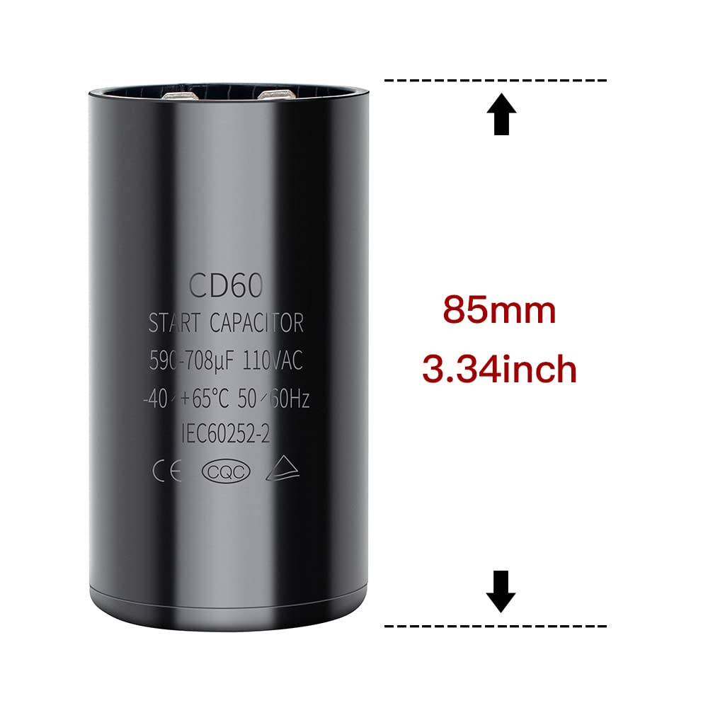 590-708 uf/MFD CD60 Round Start Capacitor ±20% 50/60 Hz 110-125 VAC Round Motor Well Pump Start Capacitor (590-708 uf/MFD, 2)
