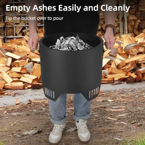 16in Outdoor Iron Smokeless Fire Pit, Low Smoke Outdoor Mini Fire, Outside Bonfire for Backyard, Camping, Picnics, with Firehook, Handle