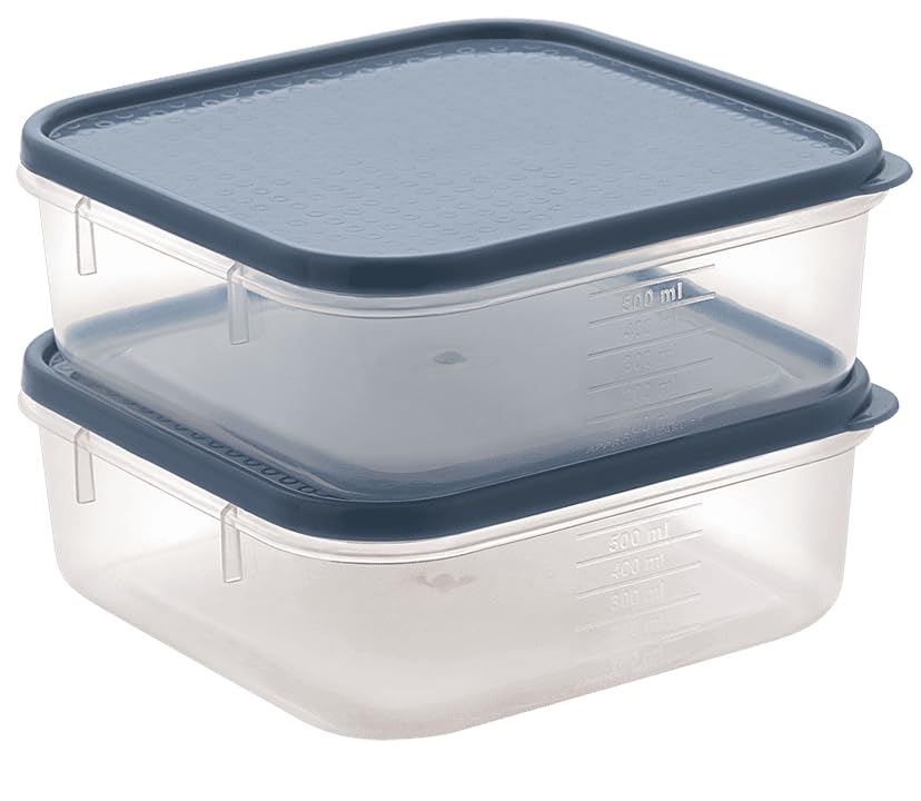 Image of All Time Polka Modular Storage Container Set of 2 | 500ml Each | BPA Free Airtight Food Grade Plastic Kitchen Storage Jars | Stackable Pantry Canisters with Secure Lid | Moonlight