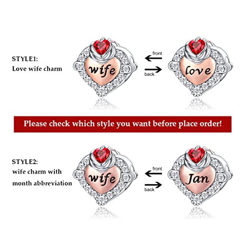 Image of FOREVER QUEEN Birthstone Charm for Bracelet - 925 Sterling Silver, Rose Gold Wife Heart Love Rose Flower Beads - Happy Birthday Charm for Necklace