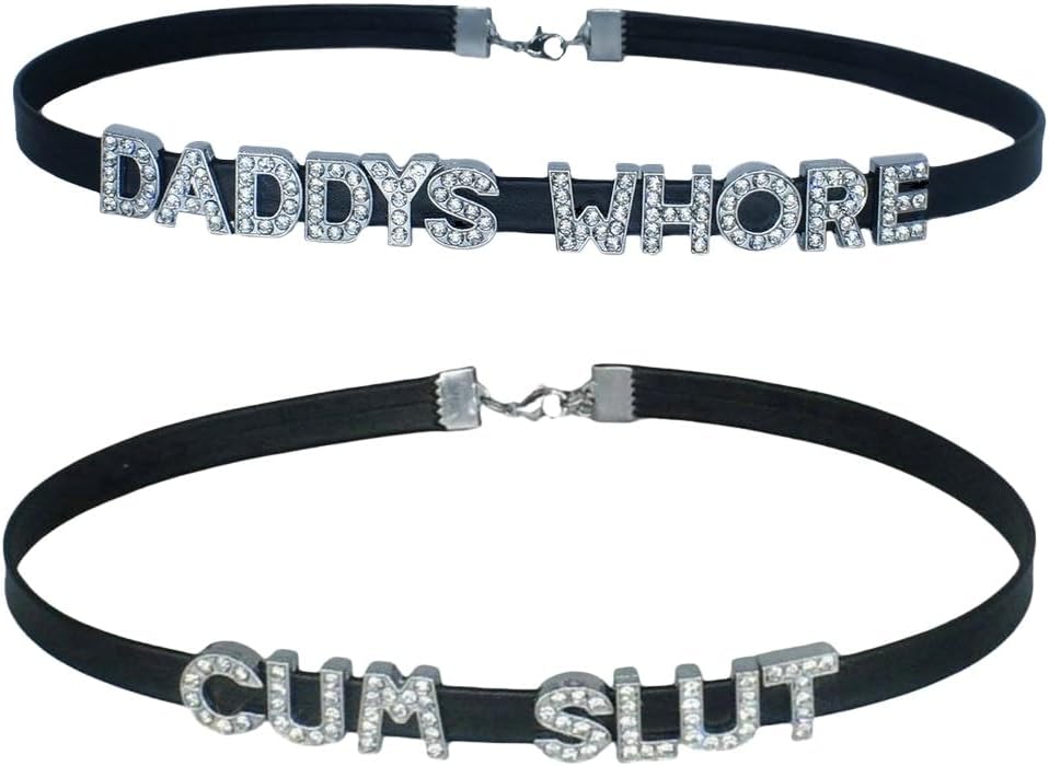 2PCS Sexy CUM Slut DADDY'S WHORE Chokers Necklaces For Valentine's Day Gift,DDLG Collar Chokers Matching Daddy Lingerie For Lover's Cosplay Costume,Punk Leather Dad Collars For Women Honey Princess Slutwife,Dating Outfit Accessories Jewelry