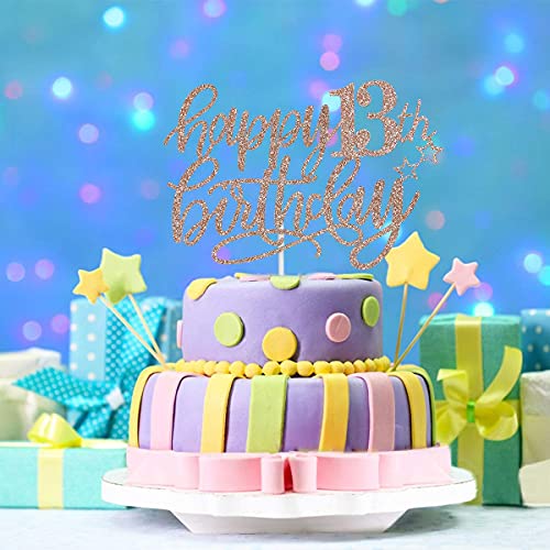 Image of FestikoHappy 13th Birthday Cake Topper Rose Gold Glitter,13th Birthday Cake Topper,13 Cake Topper,13th Birthday Decorations for Girl